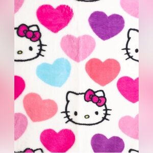 NEW! HELLO KITTY FLUFFY faux fur Valentines PINK RED PURPLE Hearts blanket throw
